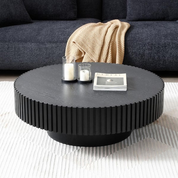 JUJABU 31.49 in. Black Nesting Round MDF Wood Coffee Table