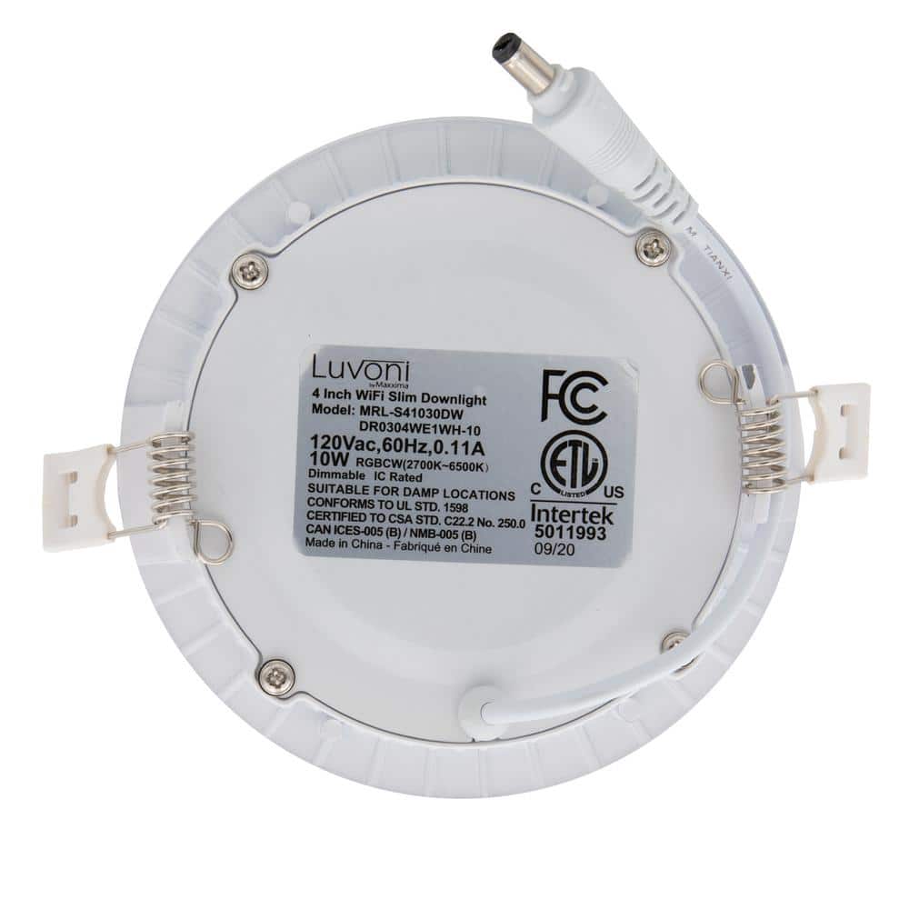 Luvoni 4" Smart Wi-Fi Tunable LED Downlight, 600 Lumens, White Aluminum