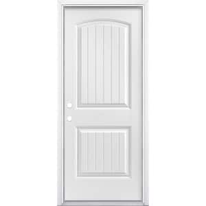 32 in. x 80 in. Cheyenne 2-Panel Right-Hand Inswing Primed Smooth Fiberglass Prehung Front Exterior Door with Brickmold