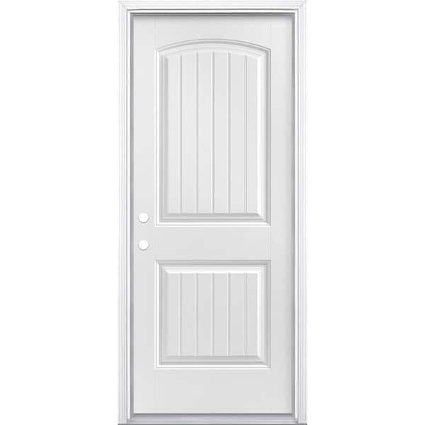 Masonite 32 in. x 80 in. Cheyenne 2-Panel Right-Hand Inswing Primed Smooth Fiberglass Prehung Front Exterior Door with Brickmold