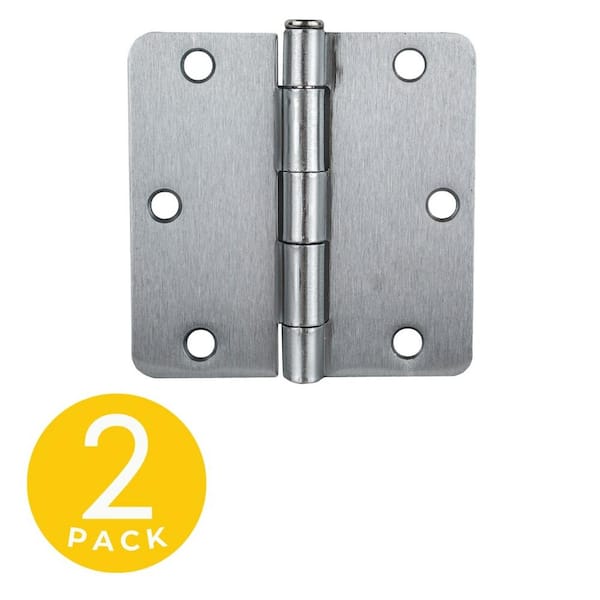 Global Door Controls 3.5 in. x 3.5 in. Brushed Chrome Full Mortise Residential Squared Hinge with Removable Pin - Set of 2