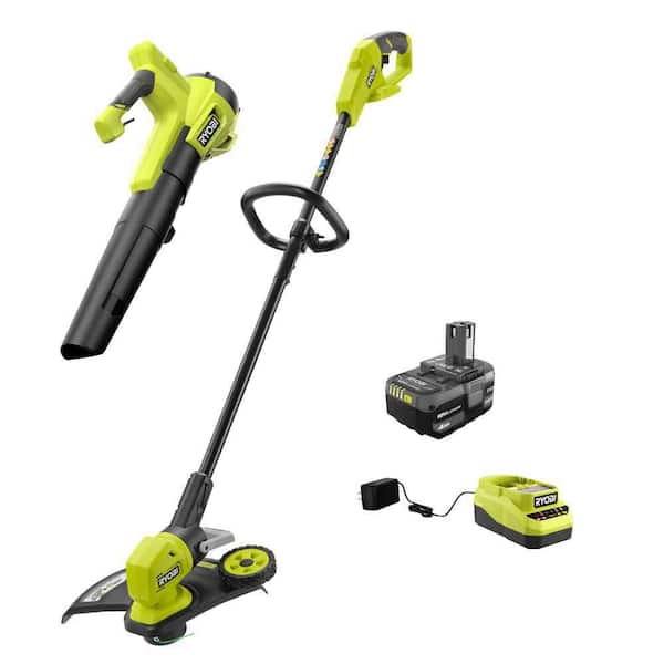 RYOBI - ONE+ 18V Cordless Battery String Trimmer/Edger and Jet Fan Blower Combo Kit (2-Tools) with 4.0 Ah Battery and Charger