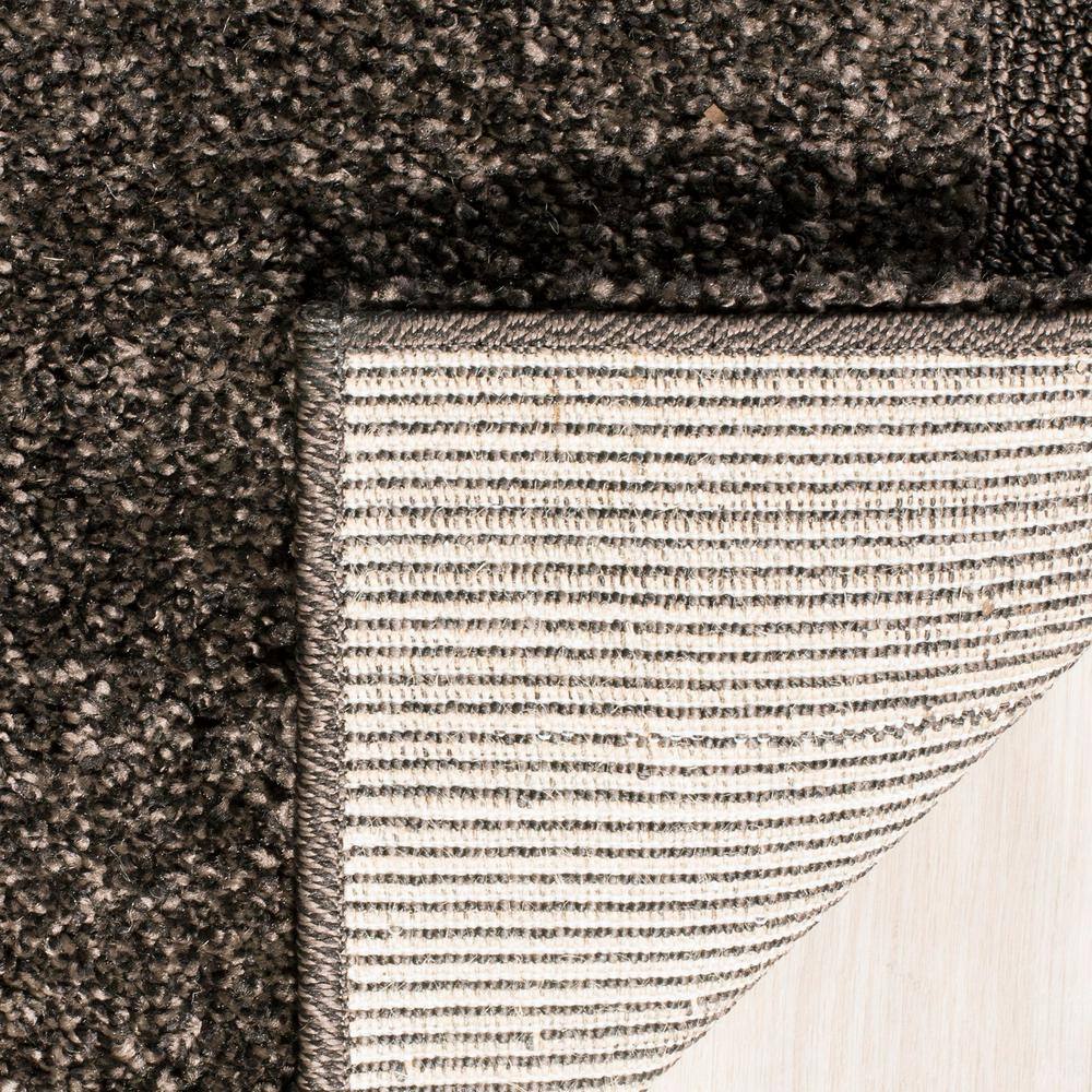 Luxurious Dark Brown and Beige Square Shag Rug, 5' x 5'