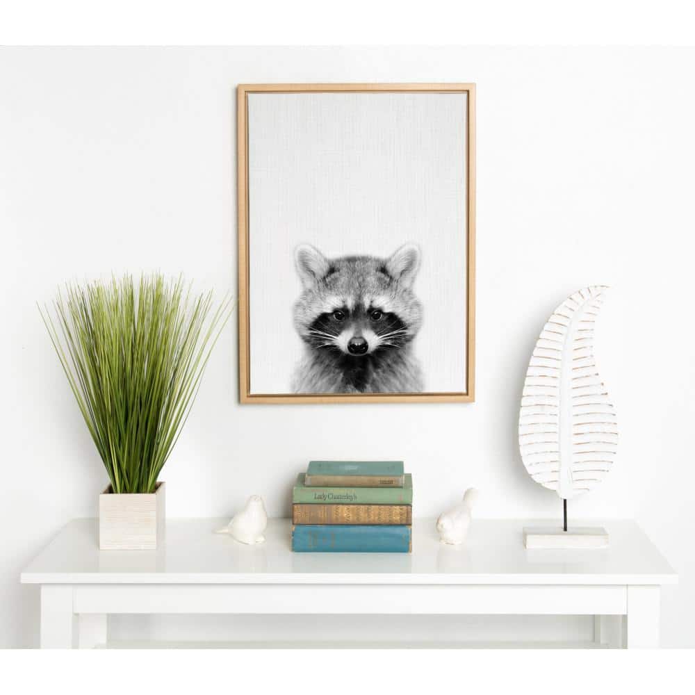 Sylvie Raccoon Black and White Framed Canvas Art
