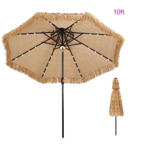 10 ft. 2-tier Palapa Thatched Patio Aluminum Lighted Beach Umbrella in Brown