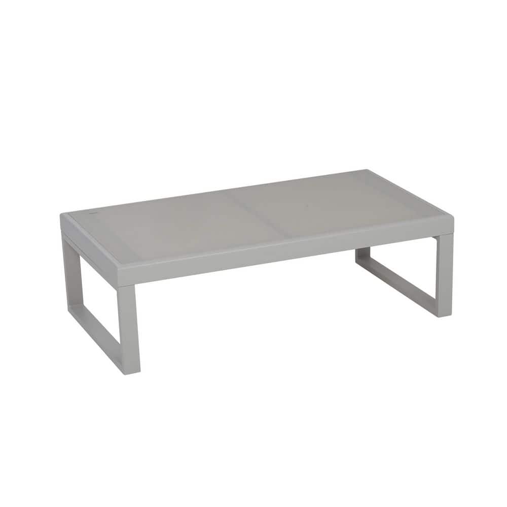 SUNVIVI Gray Rectangular Aluminum Outdoor Patio Coffee Table with Glass