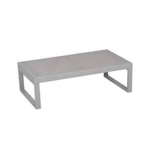 Gray Rectangular Aluminum Outdoor Patio Coffee Table with Glass Top