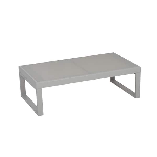 SUNVIVI Gray Rectangular Aluminum Outdoor Patio Coffee Table with Glass Top