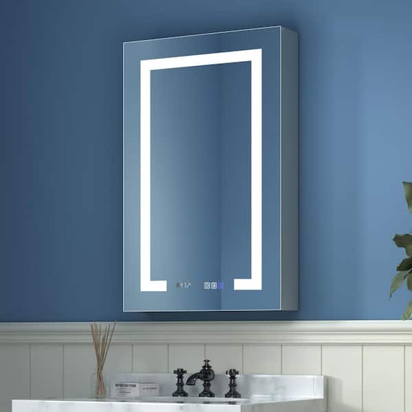 HBEZON Chimare 20 in. W x 32 in. H Rectangular Left hinge Aluminum Recessed or Surface-mounted LED Medicine Cabinet with Mirror