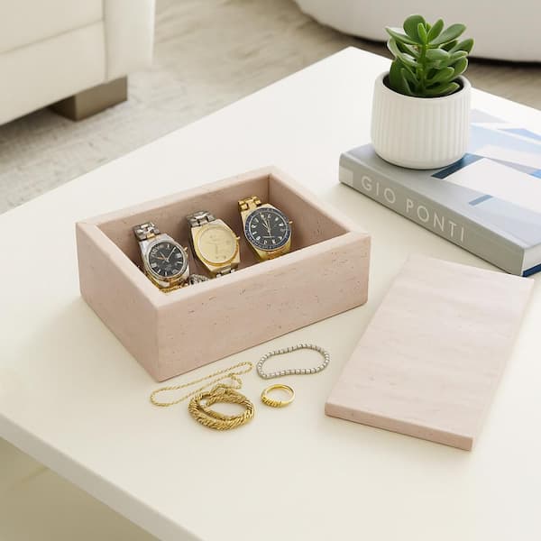Liv & Skye Beige/Tan 7 in. x 3 in. Travertine Decorative Box with Lid ...