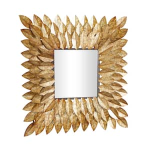 30 in. x 30 in. Radial Square Framed Brown Leaf Wall Mirror