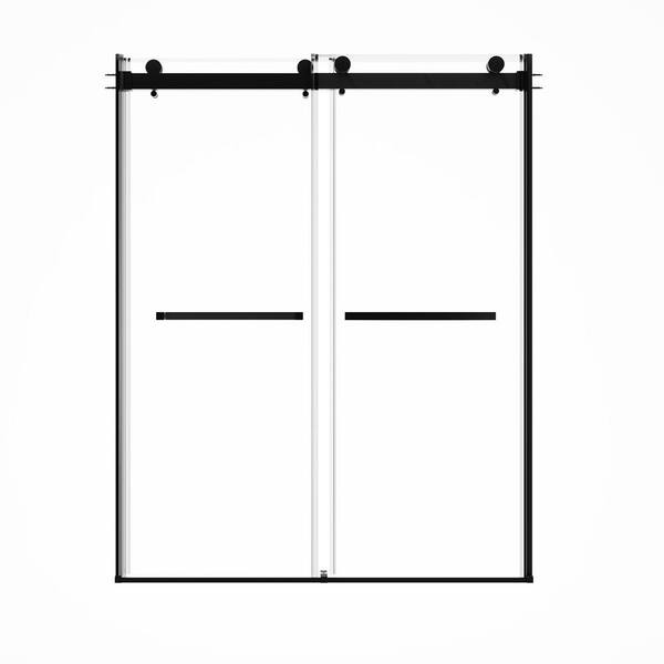 CASAINC 59.6-60.6 in. W x 76 in. H Frameless Glass Shower Door in Matte Black with 10mm Glass Certified by SGCC
