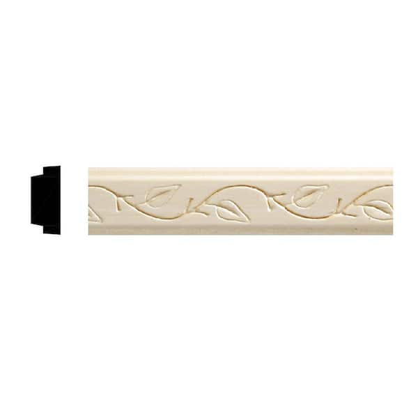 Ornamental Mouldings 1425-4WHW 0.375 in. D x 0.875 in W. x 47.5 in. L Unfinished White Hardwood Vine Embossed Trim Moulding