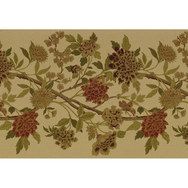 The Wallpaper Company 20.5 in. x 15 ft. Green Large Floral Trail Border