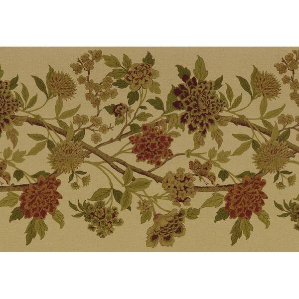 The Wallpaper Company 8 in. x 10 in. Green Large Floral Trail Border Sample