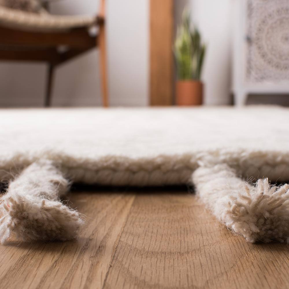 Ivory and Beige 8' x 10' Hand-Tufted Wool Shag Rug