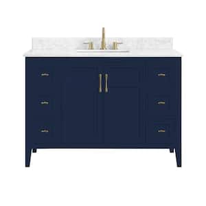 Sturgess 49 in. W x 22 in. D x 35 in. H Single Sink Freestanding Bath Vanity in Navy Blue with Carrara Marble Top