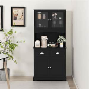 2-Adjustable Shelf Black 67'' Storage Cabinet Closet Kitchen Pantry Cupboard with Adjustable Shelves