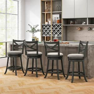 27 in. Swivel Grey Wood Bar Stools Soft-Padded Seat with Hollow Back (Set of 2)