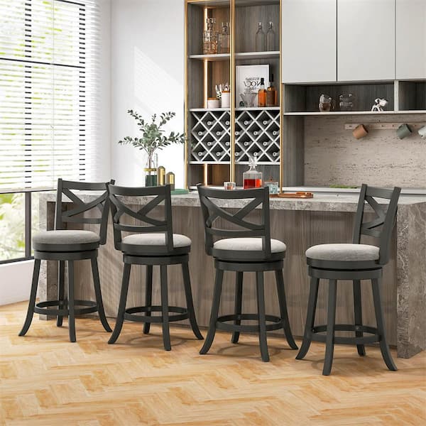Costway 27 in. Swivel Grey Wood Bar Stools Soft-Padded Seat with Hollow Back (Set of 4)