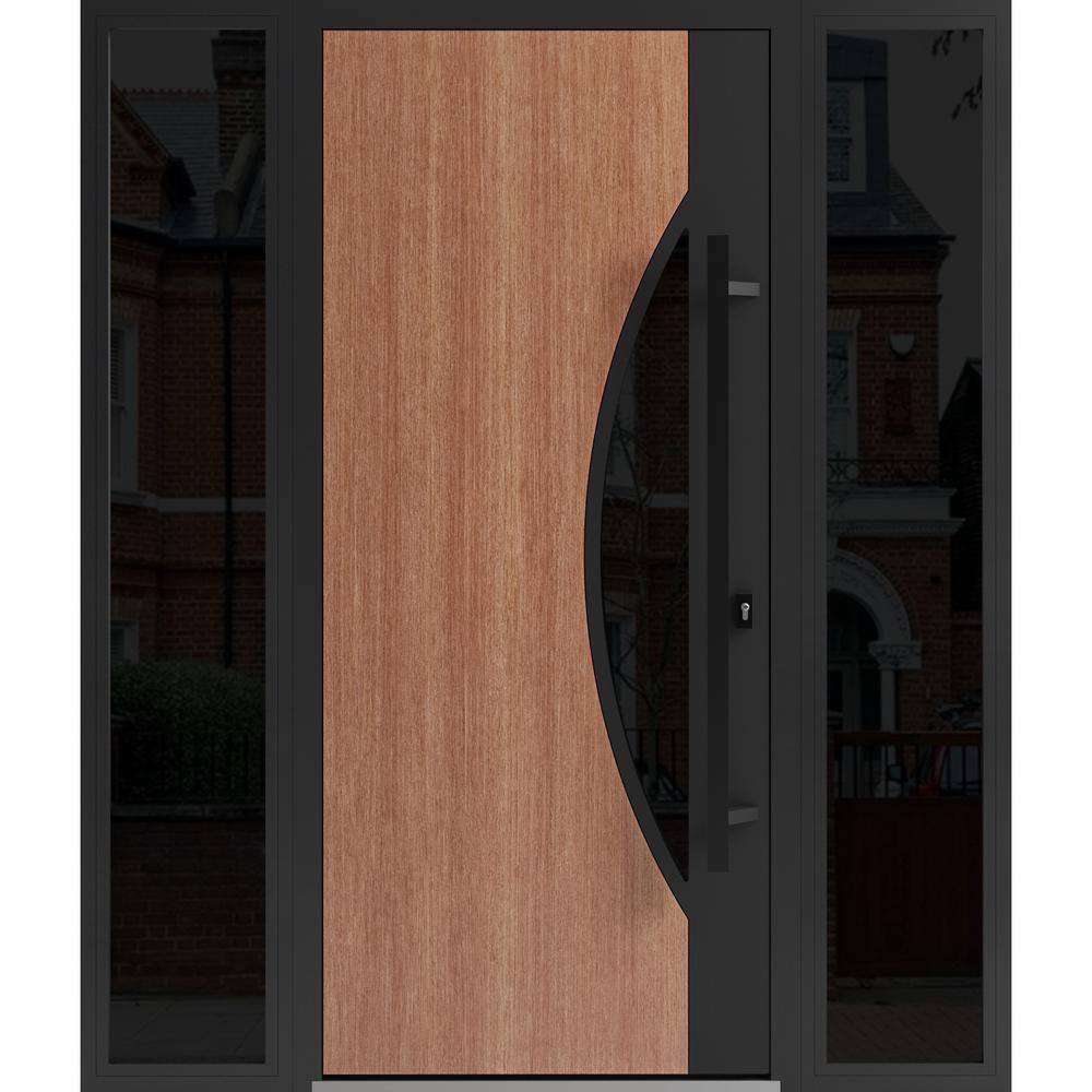 1077 64 in. x 80 in. Left-hand/Inswing 2 Sidelight Tinted Glass Teak Steel Prehung Front Door with Hardware price history on PriceWatchPro