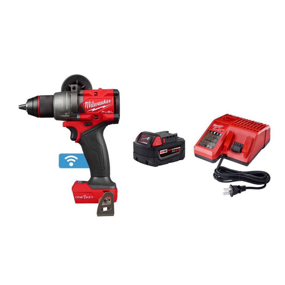 Milwaukee M18 FUEL ONE-KEY 18-Volt Lithium-Ion Brushless Cordless 1/2 in. Hammer Drill/Driver with M18 5.0Ah Battery and Charger -  2906-20-1850