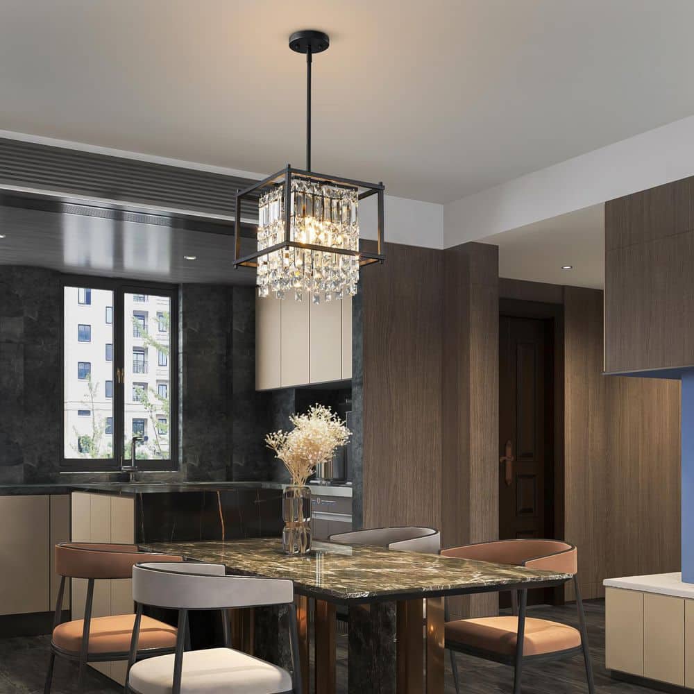 Home Lighting 60W 1-Light (4 Bulbs) 11. 81in Modern Black Circular Crystal Chandelier-Suitable for Kitchen Islands, Bars price history on PriceWatchPro