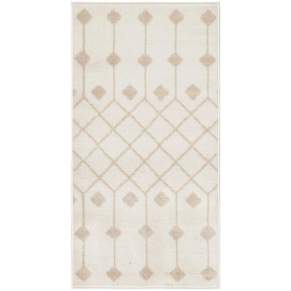 Grafix Ivory Beige doormat 2 ft. x 4 ft. Trellis Transitional Area Rug