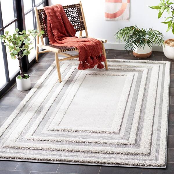 Cottage Ivory/Gray 4 ft. x 6 ft. High-Low Border Indoor/Outdoor Area Rug