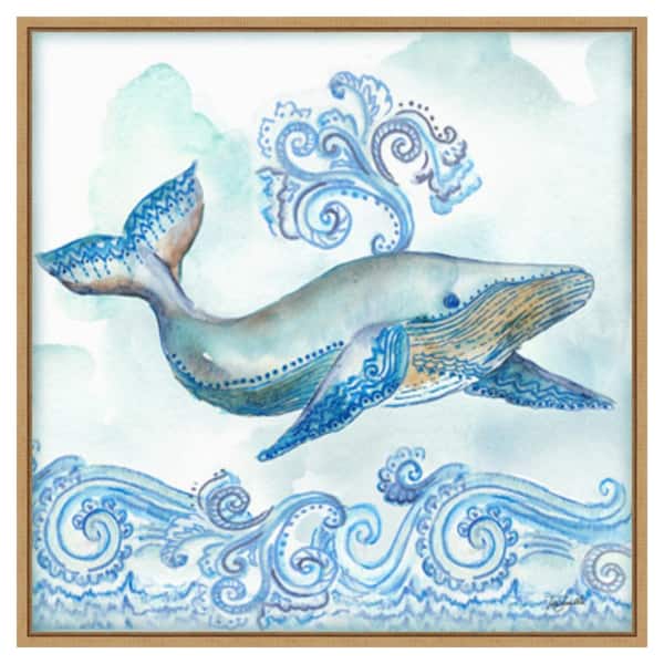 Amanti Art Boho Shells II Whale by Tre Sorelle Studios 30 in. W x 30 in. H. Canvas Wall Art Print Framed in Brown