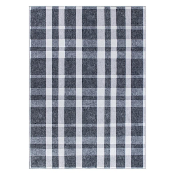 World Rug Gallery Black 8 ft. 4 in. x 11 ft. 6 in. Modern Plaid Machine WashableArea Rug