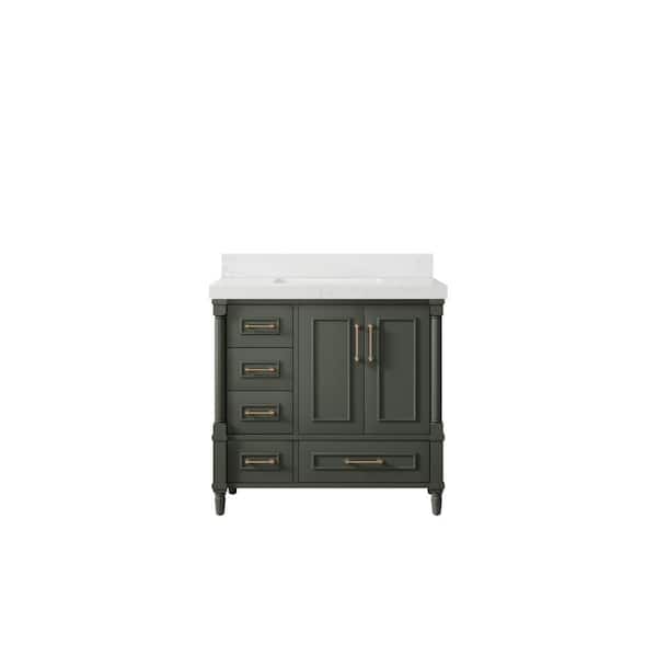 Willow Collections Hudson 36 in. W x 22 in. D x 36 in. H Single Sink Bath Vanity Center in Pewter Green with 2 in. Empira Quartz Top