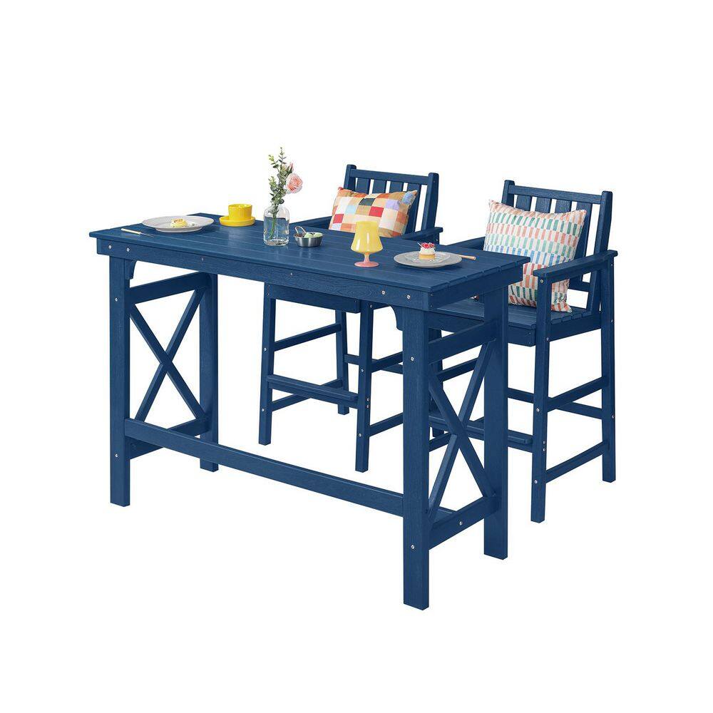 3-Piece Navy Blue HDPE Plastic Outdoor Bar Set with Rectangular Bar Table price history on PriceWatchPro
