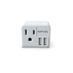 PowX2 Wall USB Adapter with 1-Outlet AC/DC Adapter and 2 USB Chargers in White