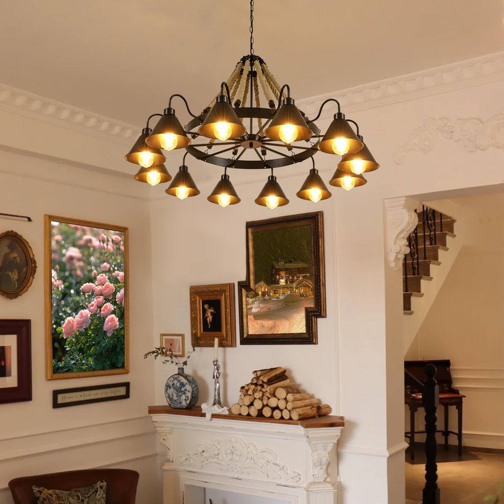 Black Metal 12-Light Geometric Island Chandelier
