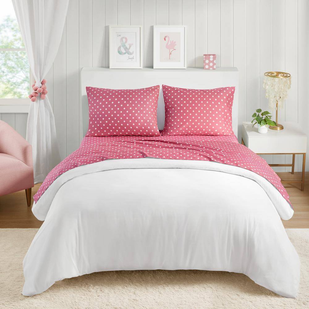 Full Dark Pink Cotton Polka Dot Sheet Set for Kids