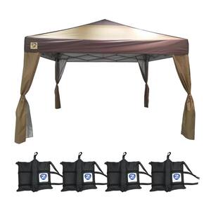 10 ft. x 10 ft. Canopy Tent with Skirts, Tan and Leg Wrap Weight Bags (Set of 4)