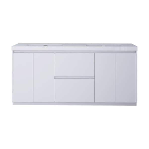 72 in. Freestanding Glossy White Bath Vanity with White Cultured Marble Top Unassembled