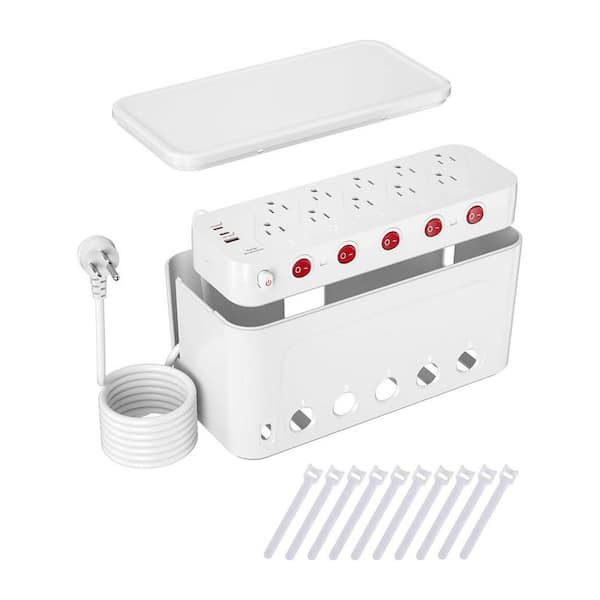 Surge Protector Series Large Power Strip Cable Management Box White 1 Piece with 10 Outlets 3 USB Ports