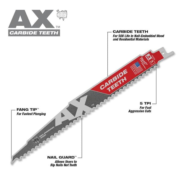 Milwaukee Metal Cutting Bi-Metal Reciprocating Blade Set (16-Piece) with 9 in. 5 TPI AX Carbide Reciprocating Blade (2-Pack)