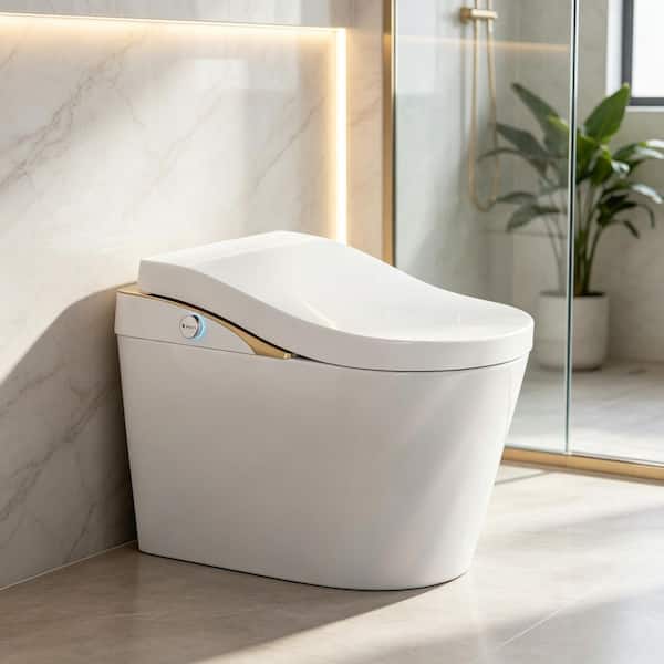 Modern Tankless Elongated Smart Bidet Toilet 1.28 GPF in White with Auto Open/Close, Warm Water Wash