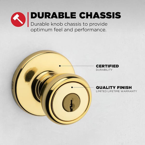 Tylo Polished Brass Keyed Entry Door Knob Featuring Microban Antimicrobial Technology