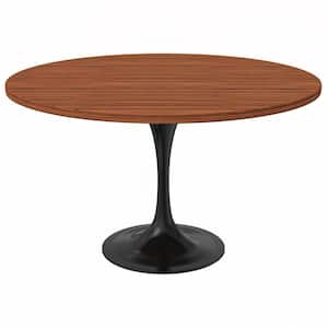 Verve Modern Cognac Brown MDF Wood Tabletop 48 in. with Steel Pedestal Base Dining Table 4-Seater