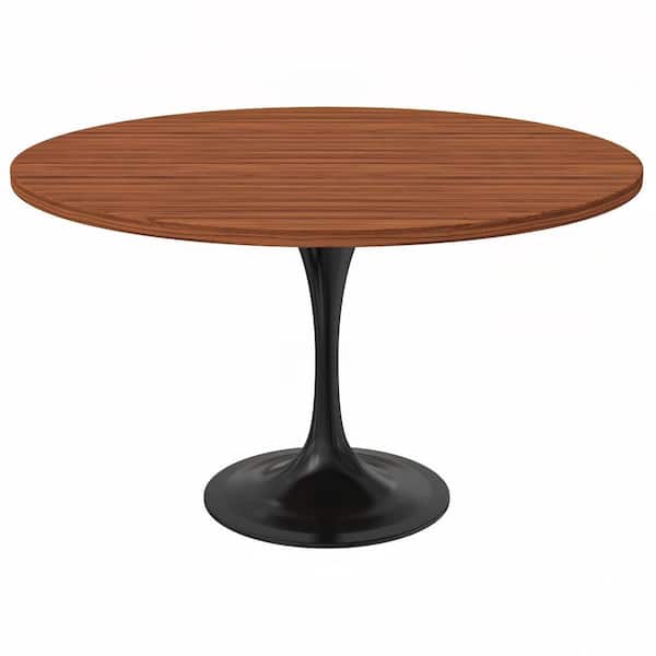 Leisuremod Verve Modern Cognac Brown MDF Wood Tabletop 48 in. with Steel Pedestal Base Dining Table 4-Seater