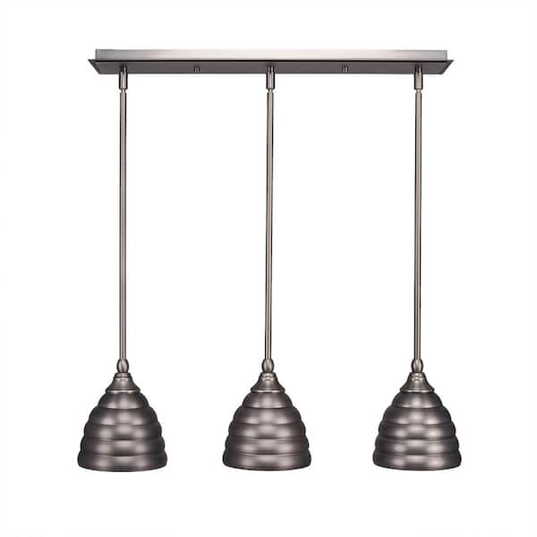 Unbranded Livingston 100-Watt 3 Light Brushed Nickel Linear Pendant Light with 6 in. Brushed Nickel Metal Shade No Bulbs Included