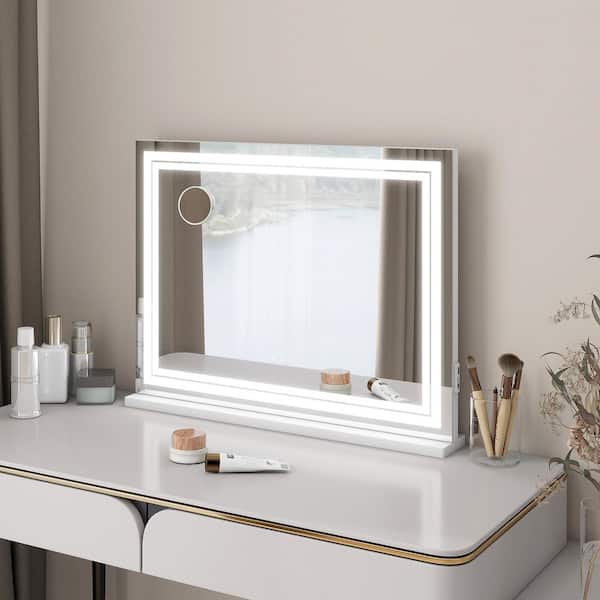 31.5 in. W x 23.6 in. H Rectangular Frameless Tabletop Bathroom Vanity Mirror in White with LED Dimmable