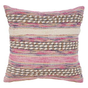 Lucia Eclectic Pink Striped Hypoallergenic Polyester 18 in. x 18 in. Throw Pillow
