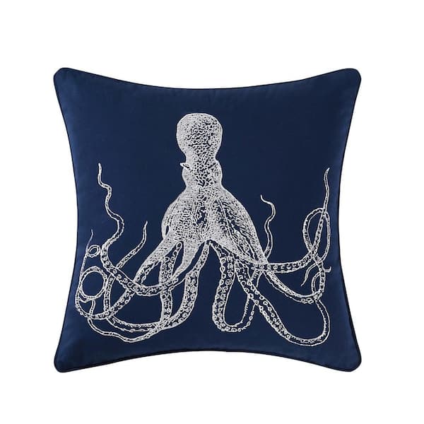 Oceanfront Resort Reef White and Blue Geometric Hypoallergenic Down Alternative 18 in. x 18 in. Throw Pillow