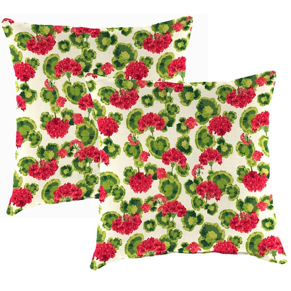 Jordan Manufacturing 16 in. L x 16 in. W x 7 in. T Outdoor Throw Pillow in Geranium Multicolor (2-Pack)