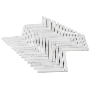 Carrara White 4 in. x 0.39 in. Polished Marble Floor and Wall Mosaic Tile Sample